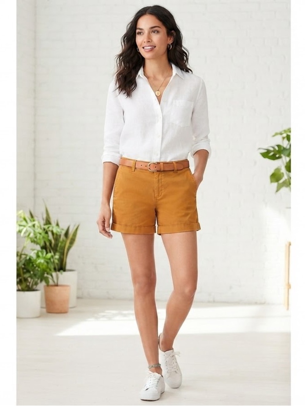 J.Crew Women's Size 6 Mustard Yellow Brown Stretch Chino Cuffed Shorts
